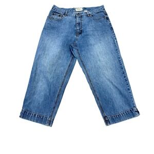 Eddie Bauer Women 14 Blue High Rise Wide Leg Cropped Jeans